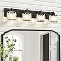 VOLISUN Crystal Vanity Lights for Bathroom, 4 Light Bathroom Vanity Light, Modern Matte Black Bathroom Light Over Mirror, Black Bathroom Light Fixtures-UL Certificated(Exclude Bulb)