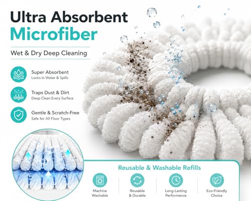 Image of 2-in-1 Bucket Spin Mop with 4 Wheels & Puller Handle | 360 Flexible Hands-Free Floor Cleaning System | Twin Wringer & Wash Bucket | 2 Microfiber Refills | Big Size Pocha Set | Aqua Blue