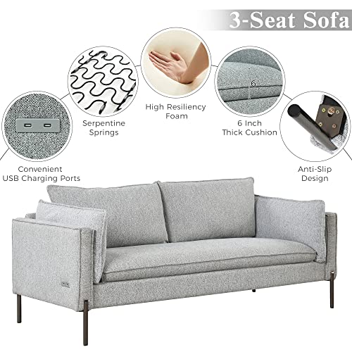 Merax 76" Upholstered Sofa With Square Arms-Living Room Furniture-3 Seats Couch For Small Spaces Sectional, Gray #TOP3