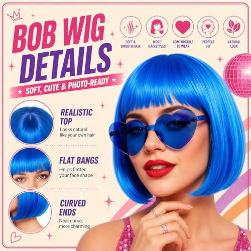 Image of 24 Pcs 6 Sets Wigs Tutus Glasses for Women Costume,Rainbow Color,Classic