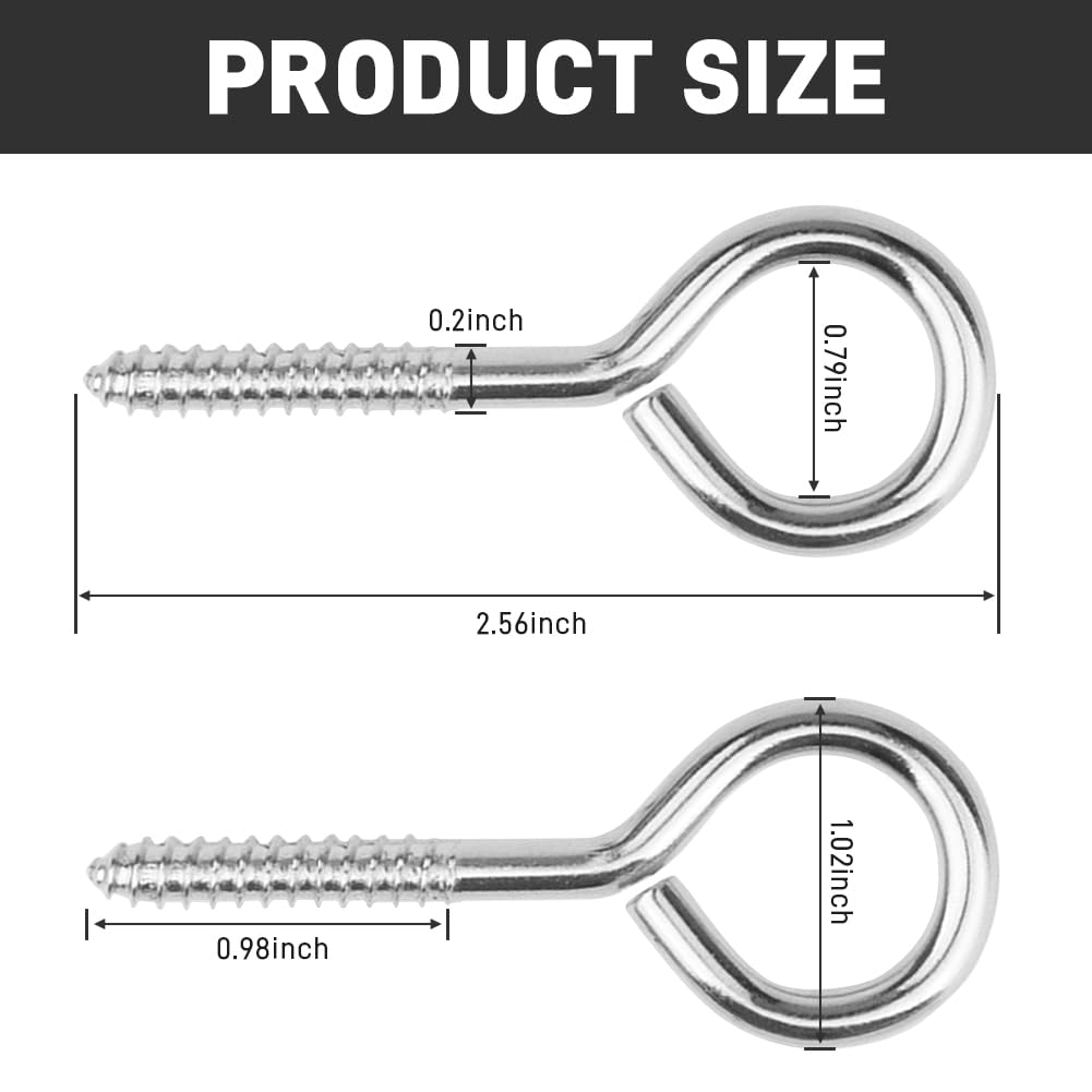 50PCS Bulloni a occhiello a vite, resistenti, viti a occhiello in acciaio inox per legno, grandi ganci antiruggine per amaca, per legare, sollevare e fissare cavi, facili da installare
