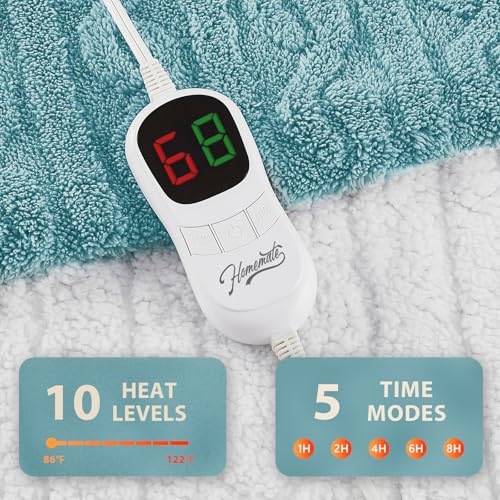 Image of Homemate Electric Heated Blanket Full - 72 inchx84 inch Heating Bed Blankets Throw with 10 Heating Levels 8 Hours Auto Off Fast Heating Over-Heated Protection Ultra Soft Warm Flannel ETL Certified