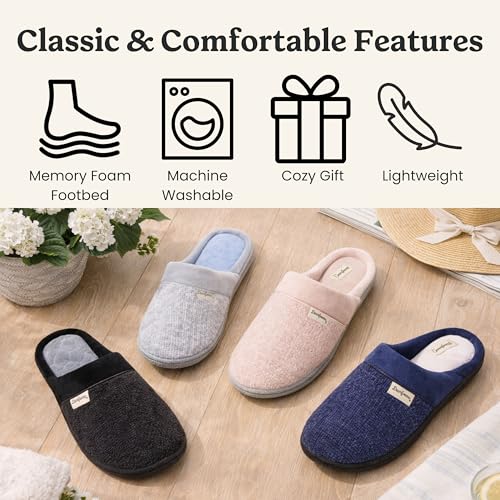 Image of Dearfoams Women's Samantha Knit Closed Toe Scuff Slipper, Peacoat, X-Large