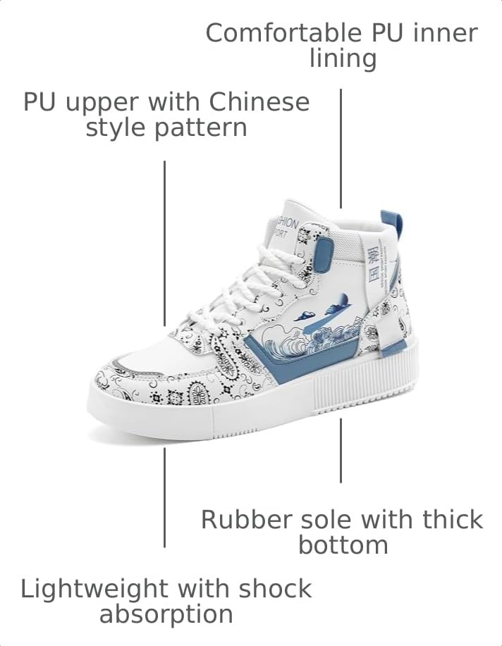 Image of Men's Fashion High Top Chinese Style Skate Sneakers Stylish Comfortable Skateboarding Road Running Walking Shoes