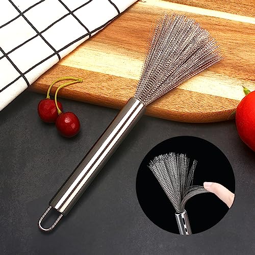 Image of 2 Pack Cookware Scrubber Brush, Stainless Steel Pots Pans Cleaning Brush with a Long Handle Dishwashing Scrubber for Ovens Grills