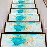 Art Photography of Abstract Fluid Art Painting with Alcohol Ink Blue Stair Treads Runner Non Slip Se