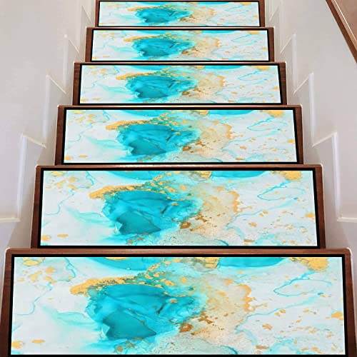 Art Photography Of Abstract Fluid Art Painting With Alcohol Ink Blue Stair Treads Runner Non Slip Self Adhesive Carpet Safety Rug Mats For Wooden Steps Kids Dogs Indoor Outdoor Step Covers 13Pcs #TOP3