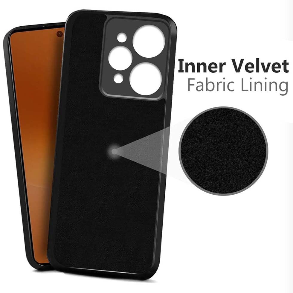 Image of Fashionury Liquid Silicon Back Cover for Realme 15 5G | Camera Protection | Inner Velvet Fabric | Anti-Fingerprint | Ultra Slim Case (Black)