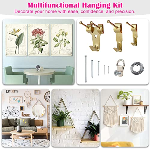 Image of Picture Hanging Kit, 315pcs Hanging Hardware with Hooks, Wire, Nails, D Ring, Wall Hanging Kit with Hangers, Magnetic Level and Small Pink Claw Hammer, nails for hanging pictures for Home Decor