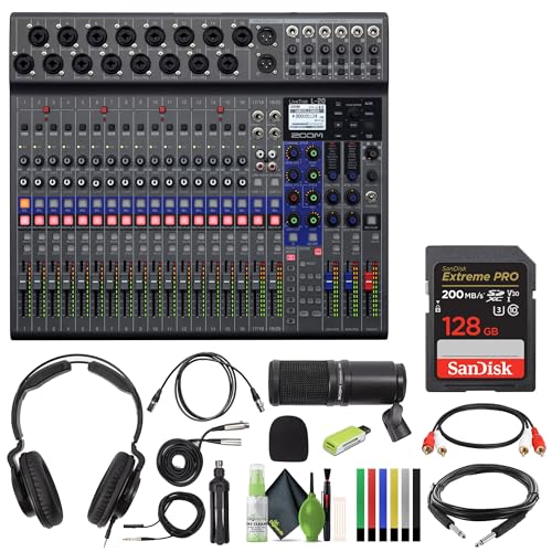 Zoom LiveTrak L-20-20-Input Digital Mixer & Multitrack Recorder + Zoom ZDM-1 Podcast Mic Pack + USB Card Reader, SD/microSD + Xpix Balanced Interconnect, 1/4 inch TRS + Dual RCA Cable + More