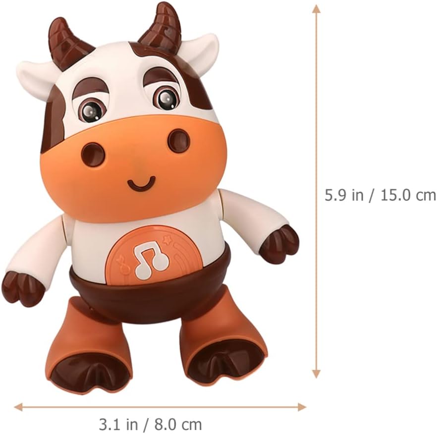 Electric Dancing Cow Light up Musical Cow Plastic Dancing Toys Baby Animal Sounds Toys Toddler Sensory Educational Interactive Swinging Calf 3 AA Battery Operated, Age 1-3 Years