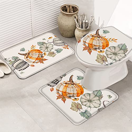 Fall Pumpkins Maple 3-teiliges Badezimmerteppich-Set Harves Thanksgiving Country Farm Crop Langlebiges weiches Badematten-Set mit Konturteppich Toilettendeckelbezug for Dusche/Badewanne, 20"x32"+16"x1 – Bild 4