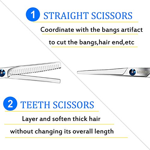 Foto von Eyscoco Friseurscheren,Profi Rostfreiem Stahl Haarschere Set, Haarschneideschere Friseurscheren mit Einseitiger Mikroverzahnung, Effilierschere Friseurschere Haarschere für Frauen und Männer Friseur