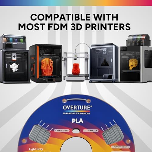 Image of OVERTURE PLA Filament 1.75mm, Neatly Wound 3D Printer Filament 1kg Spool (2.2lbs), Dimensional Accuracy + /- 0.02 mm, Fit Most FDM 3D Printers (Light Gray)
