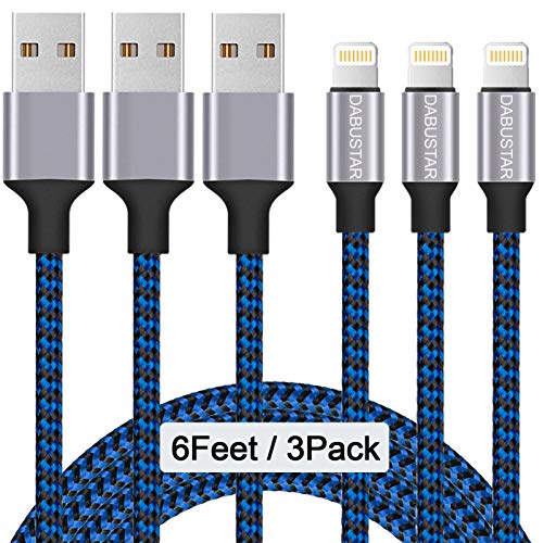 iPhone Charger, DABUSTAR Nylon Braided Lightning Cable 3Pack 6ft Fast Charging High Speed Data Sync Cord Phone Connector Compatible with iPhone 12 11 Pro MAX XS MAX XR XS X 8 7 Plus 6S iPad Mini Air
