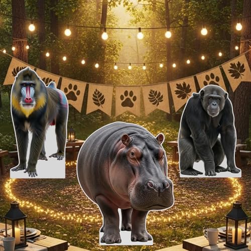 Image of Silverback Gorilla Life Size Cardboard Cutout, 5FT 1 PC | Silverback Gorilla Animal Standup for Events, Party Decor, Birthday Parties, Photography Backdrop, Home Decoration