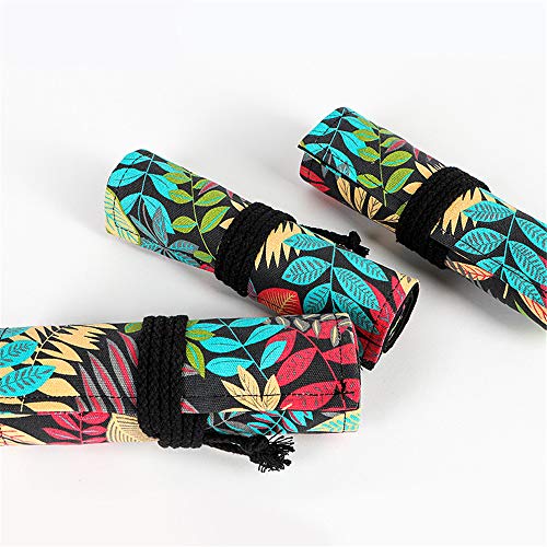 Image of Funny live 24 /36 /48 /72 Slots Colored Pencil Wrap Roll up Pen Holder Case Drawing Coloring Pencil Roll Organizer Stationery Case for Student Artist Traveler (Fallen leaves, 48 Slots)