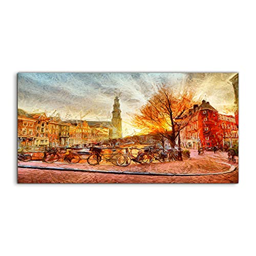 Photo murale Amsterdam Canal Night pour une ambiance de salon apaisante