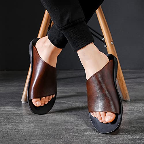 Slide Sandals For Men Genuine Leather Open Toe Sport Sandals Single Layer Wide Strap Non-slip Slide Sandal3