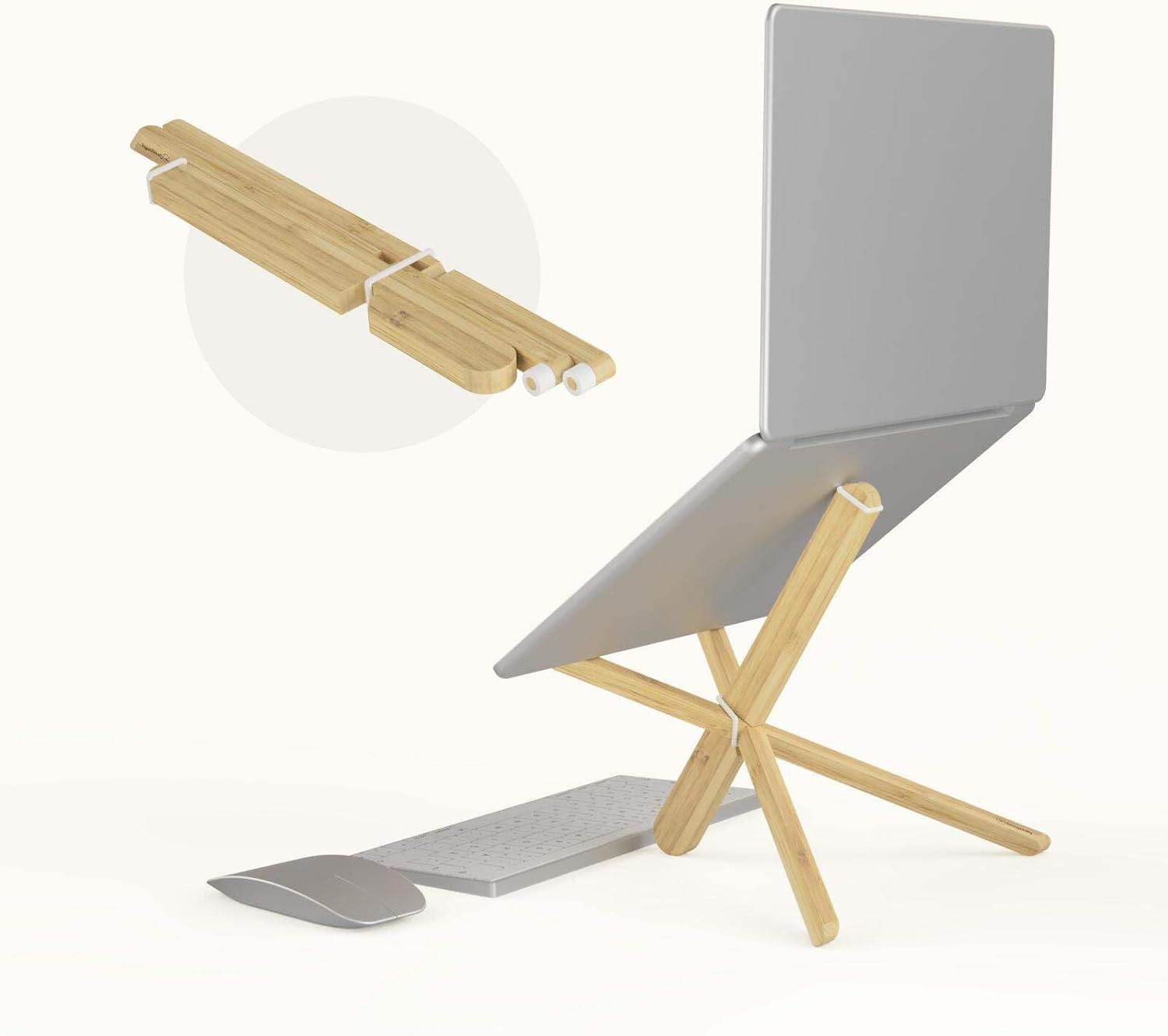 Dragonfly Bamboo Laptop Stand | Foldable Lightweight Portable Stand for MacBook, PC & Notebooks | Eco-Friendly Design | Natural Ventilation | Feather White