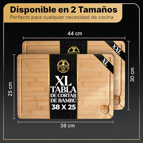 Deer & Oak Tabla de Cortar de Bambú 44x30x2 cm – Madera Preengrasada para Cocina, Pan, Carne o Verduras, Tabla Sostenible y Atractiva - imagen 6