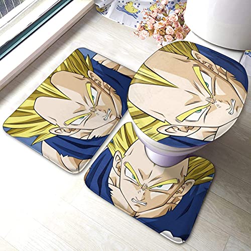KINGAM Dragon Ball Vegeta IV - Juego de alfombrillas de baño para hombre, 3 piezas, alfombrilla de...