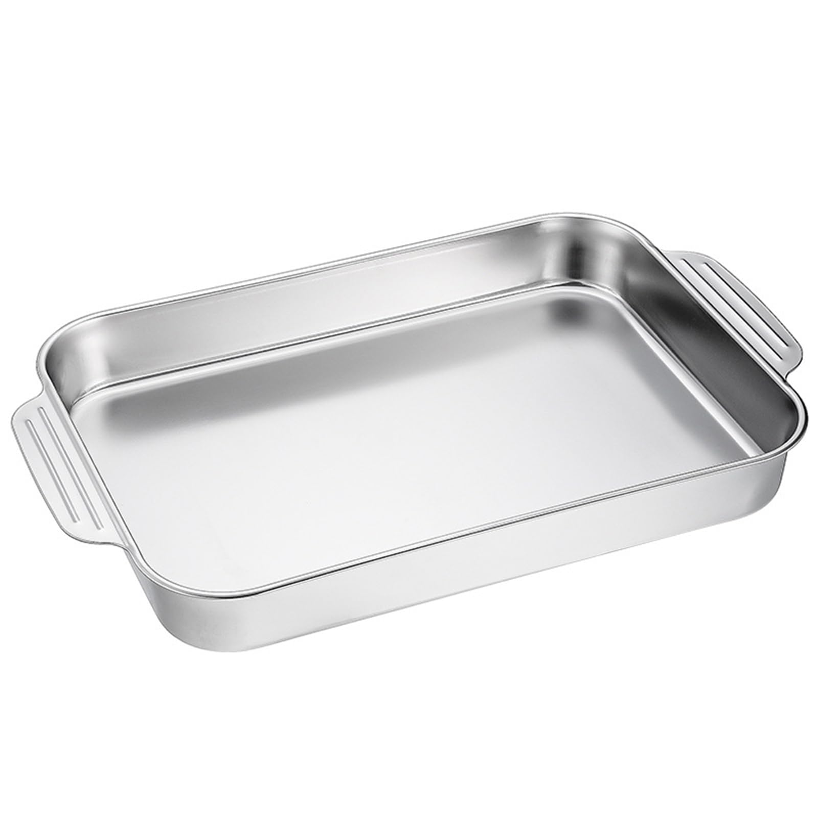 Bandeja rectangular de acero inoxidable para hornear pavos y pescados, bandeja rectangular para servir pasteles, brownies, para lasaña, apta para horno y lavavajillas, 5 tamaños (45 cm, poco profunda)