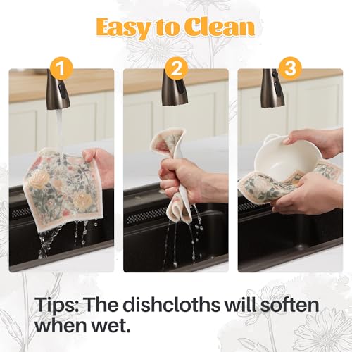 Image of JOYMOOP 6 Pack Dishcloths for Kitchen, Reusable Absorbent Non-Scratch Cleaning Cloths, Washable Quick-Drying Rags for Cookware and Household, 6.7x7.9 Inch