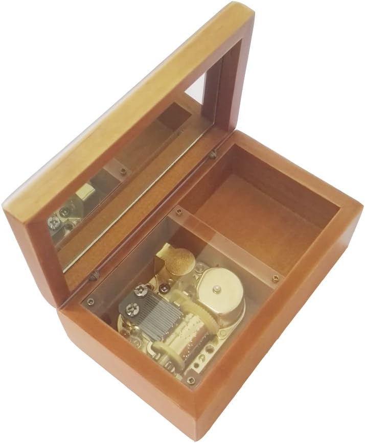 FnLy 18 Note Antique Wind-Up Wooden Musical Box with Gold-Plating Movement,Swan Lake Music Box