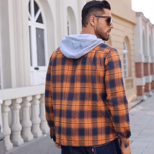 Image of Mens Sherpa Fleece Lined Flannel Buffalo Plaid Jackets with Hood Winter Thermal Quilted Insulated Hooded Coat Outwear