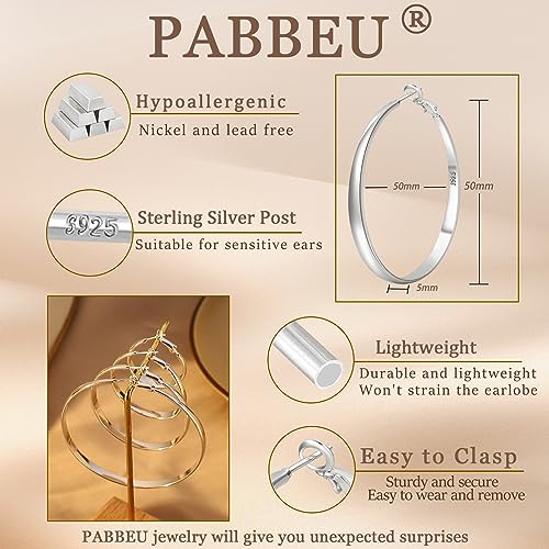 PABBEU Sterling Silver Hoop Earrings for Women - Large Hypoallergenic Thin Oversize Big Hoops - S925 Hypoallergenic2