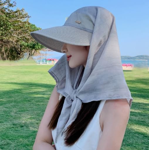 Sombrero de sol de ala ancha para mujer con bufanda 3 en 1 miniatura 6