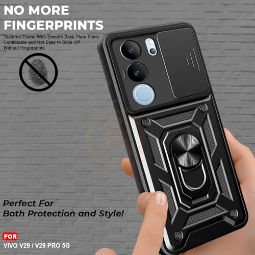 Image of Armor Bumper Back Cover Case for Vivo V29 / V29 Pro | Rotating Camera Cover, Ring Holder & Kickstand | Heavy Duty & 360 Degree Protection Vivo V29 / V29 Pro Back Cover (Black)