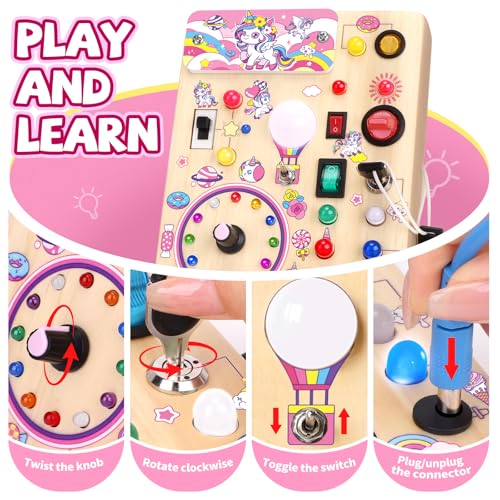 Image of Grarain Busy Board for Toddlers - Montessori Educational Toy for 1-3 Year Old Boys & Girls | Travel-Friendly Sensory Learning Activity | Ideal for Kids with Autism(Unicorn Busy Board)