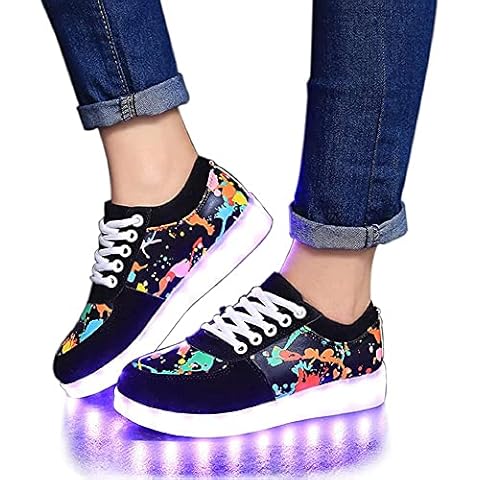 LED Shoes Fashion Light Up Low Top Shoes Breathable Light Up Sneakers Glowing Luminous LED Shoes For Men Women Kid(Size:38EU,Color:Black) Cover
