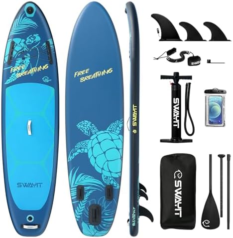 Inflatable Paddle Board –Touring All Terrain SUP for Lake, Ocean & River, Durable Stand Up Paddle Board with Paddle, Pump, Backpack, Leash – Ideal for Exploration & Adventure (Turtle Deep Blue)
