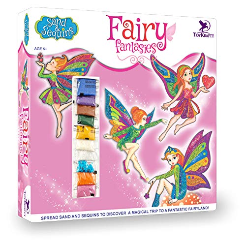 Toykraft: Sequins and Sand Art Kits Fairy Fantasies, Fairies Toys for Girls 5 - 9 Year Olds, Gift for Girls, Art and Craft Kits for Kids
