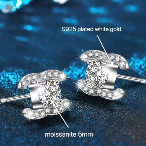 Moissanite Diamond Stud Earrings for Women in Rhodium Plated 925 Sterling Silver, D Color/Clarity VVS12