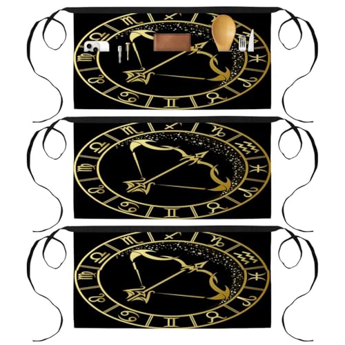 Tablier court de chef 3 poches pour restaurant et nettoyage lot de 3 noir