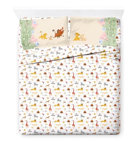 Image of Disney Lion King Simba Queen Comforter Set 7 Piece Kids Bedding, Multi | Safari Animal, Comforter Sheets Shams Pillowcases, Official Brand, Soft Microfiber, Machine Washable, Easy Care, Kids Gift