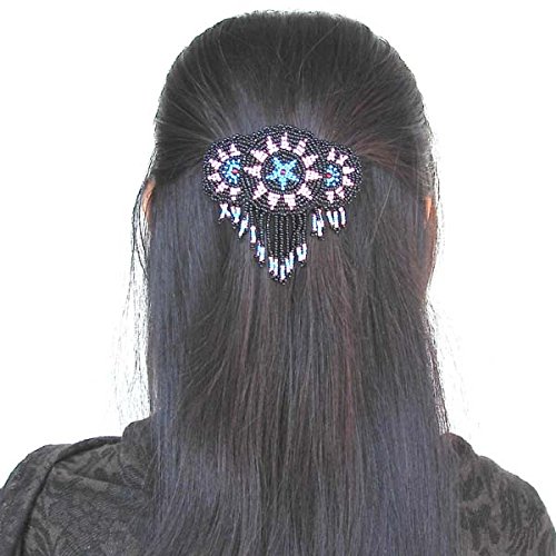 Pasador de cuentas con clip francés negro y azul Rossette con flecos artesanales 2