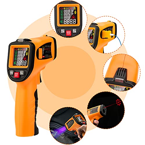 Infrared Thermometer, Eventek 8-Point Laser Non Contact Digital Infrared Thermometer Gun, Instant-Read -58℉~1562℉(-50℃～850℃), Temperature, Humidity, K-Type Thermocouple 3 In 1 (Not For Human) #TOP4