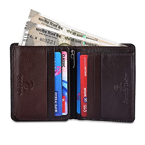 Image of Zeetap Genuine Leather Wallet for Men | RFID Blocking Wallet | Mens Leather Wallet with Zip | Slim Bifold Wallet with 9 Card Slots | Gift for Men (Dark Brown)