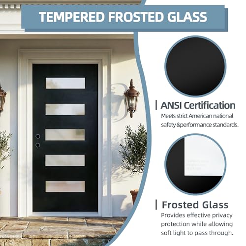 Image of Casaphoria 36 inch x 80 inch Fiberglass Entry Door with White 4-9 /16 inch Vinyl Frame,Right Hand Inswing Exterior Door with Brickmould,Contemporary 5-Lite Knock-Down Front Door for Home Entrance, Balck