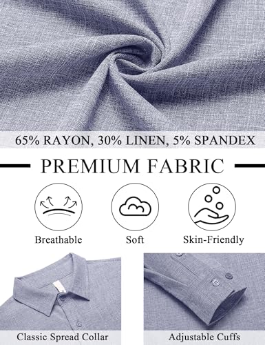 LETSEE Men's Linen Blend Button Down Shirt – Lightweight Long Sleeve Casual Shirt for Beach, Vacation & Wedding Dark Blue Grey — view 5
