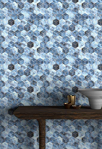 Image of DWELLSINDIA Geometric in Abstract Blue Background Self Adhesive Wallpaper Waterproof, Scratch Resistant, Laminated 41cm x 244cm