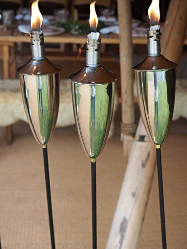 Garden Oil Torch Set of 3 - LUCCA - Polished Stainless Steel Outdoor Oil Torch - Silver Oil Lamp - Garden Path Burner Patio Lighting - 8 x 8 x 113cm