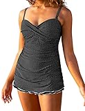 Mycoco Women's One Piece Swimwear Tummy Control Bathing Suit Front Cross Monokini Ruffled Hem Swimsu