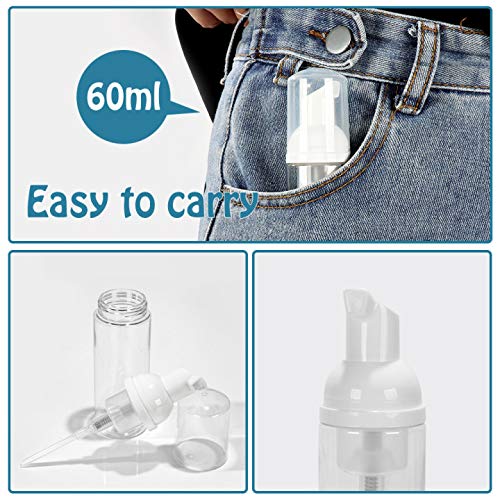 12 Pcs 2 oz 60 ML Clear Plastic Empty Travel Bottle,Mini BPA Free Foaming Dispenser Pump for Cleaning, Travel, shampoo, Cosmetics. 1Brush & 12 Labels Free.
