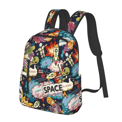 Cartoon space rockets astronaunt planets stars alien art Travel Backpack Water Resistant Bookbag2